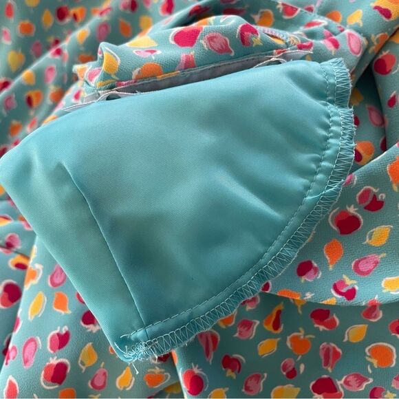 VINTAGE 90s Liz Claiborne Fruit Print Button Front Midi Dress Blue - Picture 6 of 11